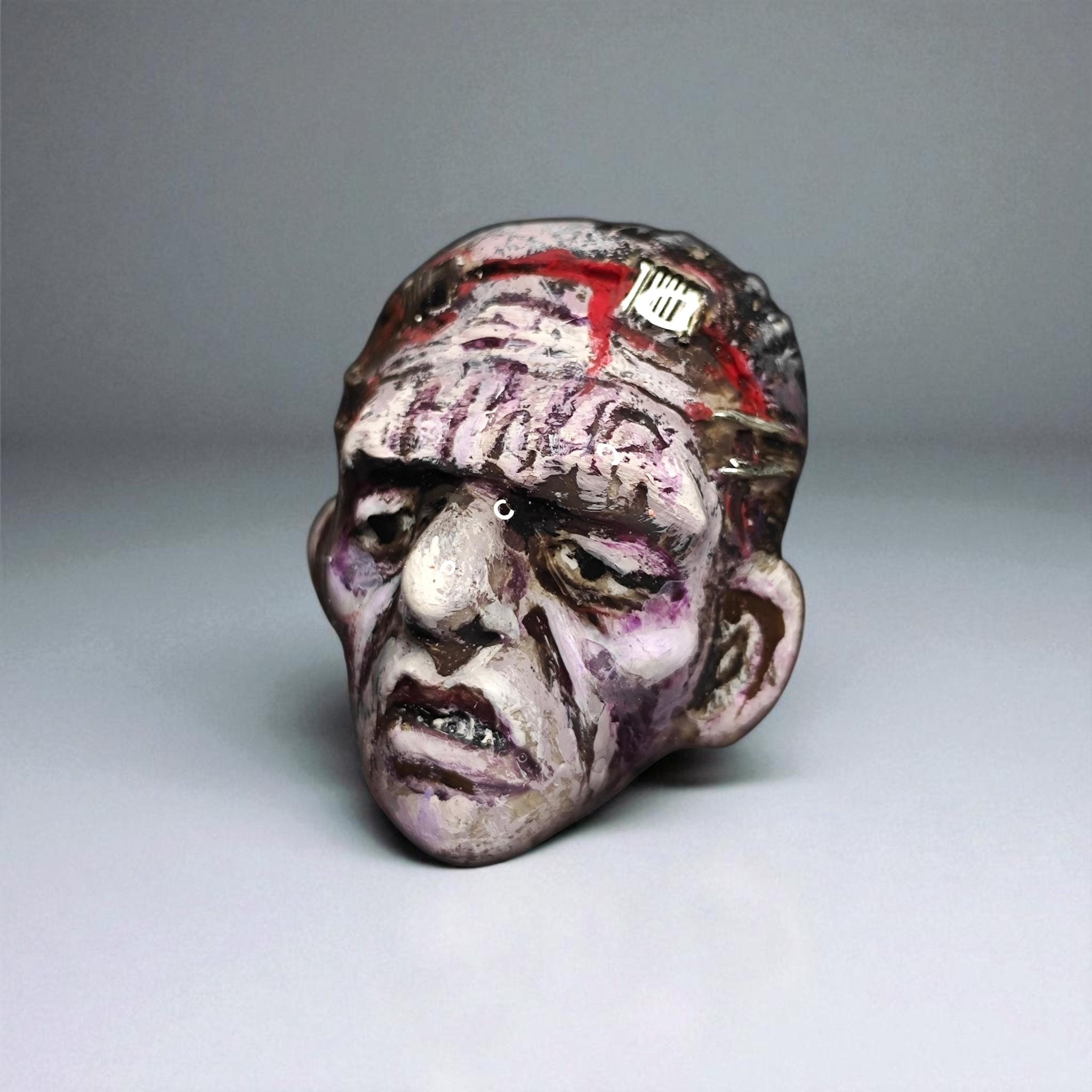 Frankenstein Ring – Handmade Clay Gothic Horror Statement Jewelry, Dark Surreal Sculptural Wearable Art, Adjustable Stainless Steel OOAK