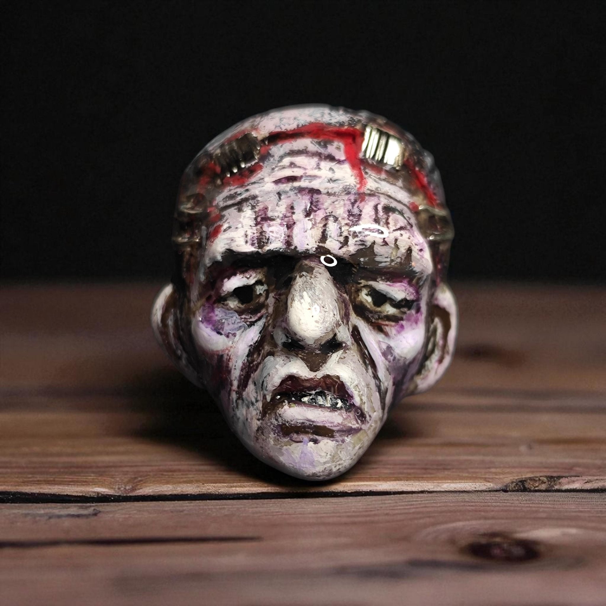 Frankenstein Ring – Handmade Clay Gothic Horror Statement Jewelry, Dark Surreal Sculptural Wearable Art, Adjustable Stainless Steel OOAK