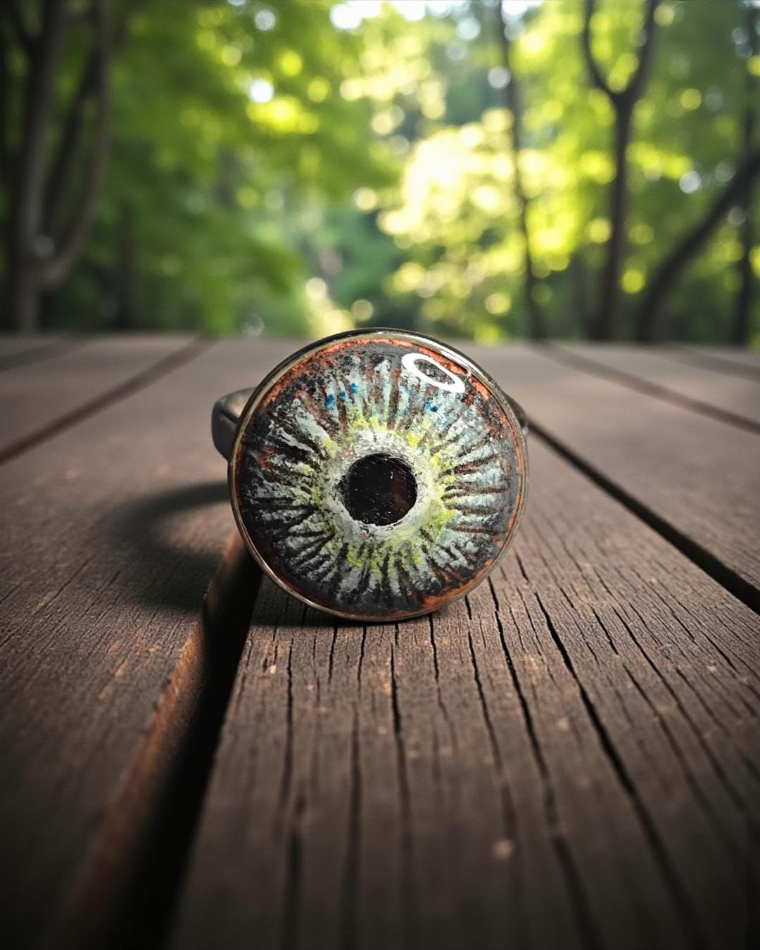 Glowing Eye Ring – Handmade Clay & Resin Surreal Statement Jewelry, Sculptural Fantasy Wearable Art on Sterling Silver S925 Band