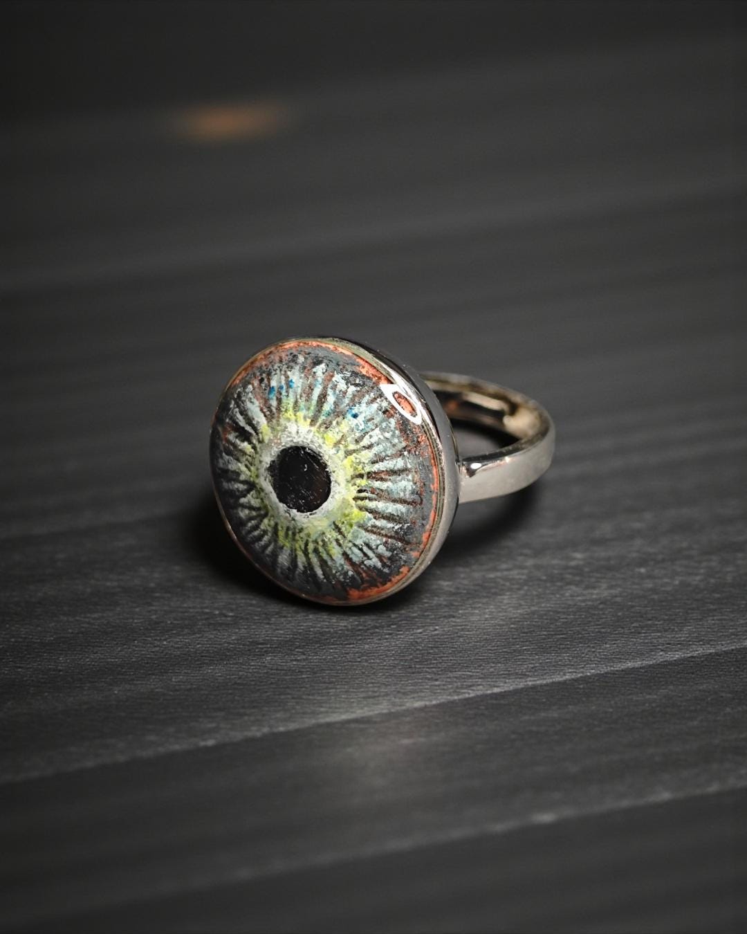 Glowing Eye Ring – Handmade Clay & Resin Surreal Statement Jewelry, Sculptural Fantasy Wearable Art on Sterling Silver S925 Band