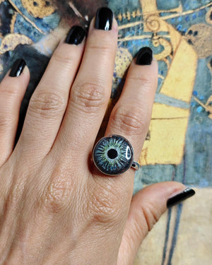 Glowing Eye Ring – Handmade Clay & Resin Surreal Statement Jewelry, Sculptural Fantasy Wearable Art on Sterling Silver S925 Band