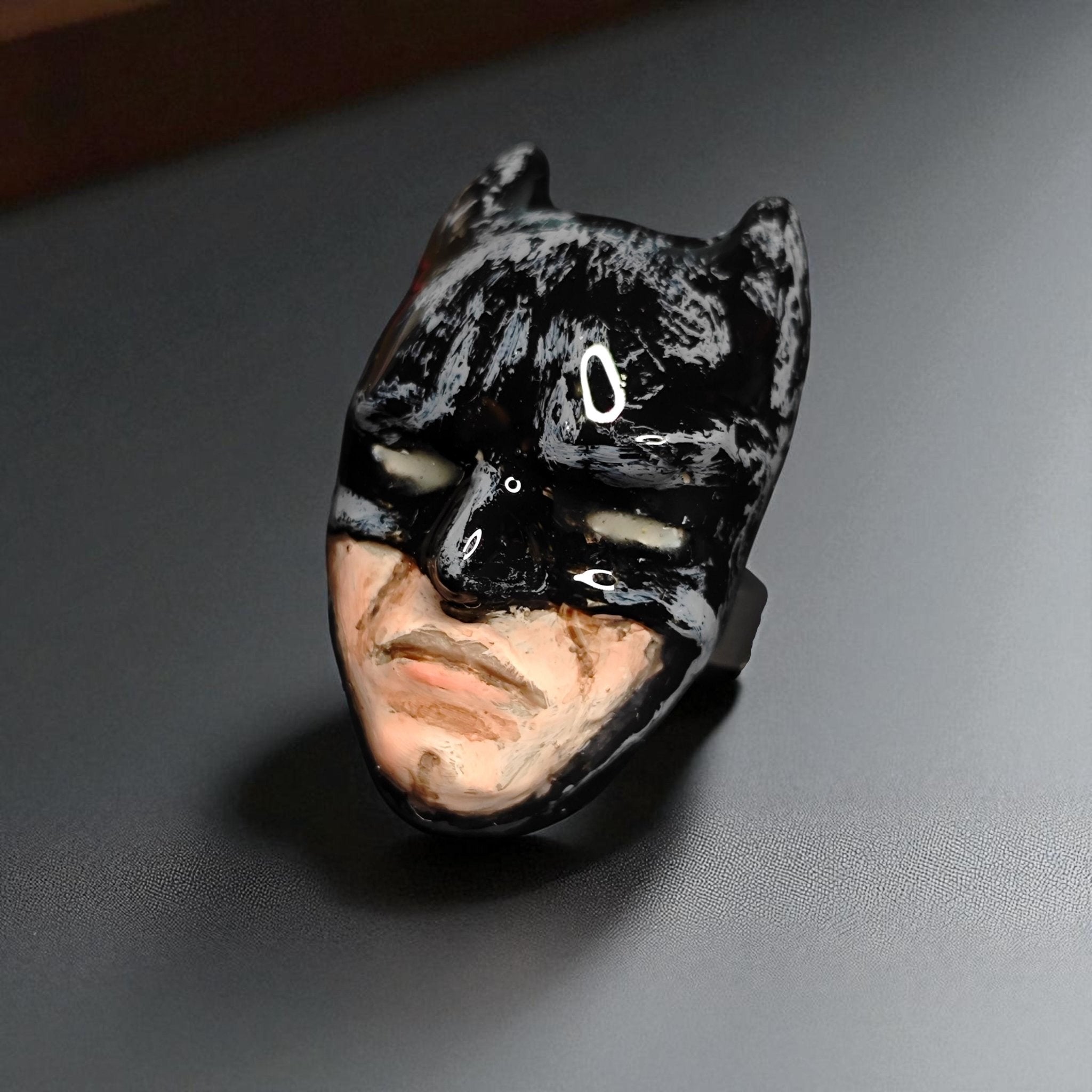 Glowing Eyes Ring – Handmade Clay & Resin Dark Fantasy Statement Jewelry, Mysterious Wearable Art on Adjustable Stainless Steel Band OOAK