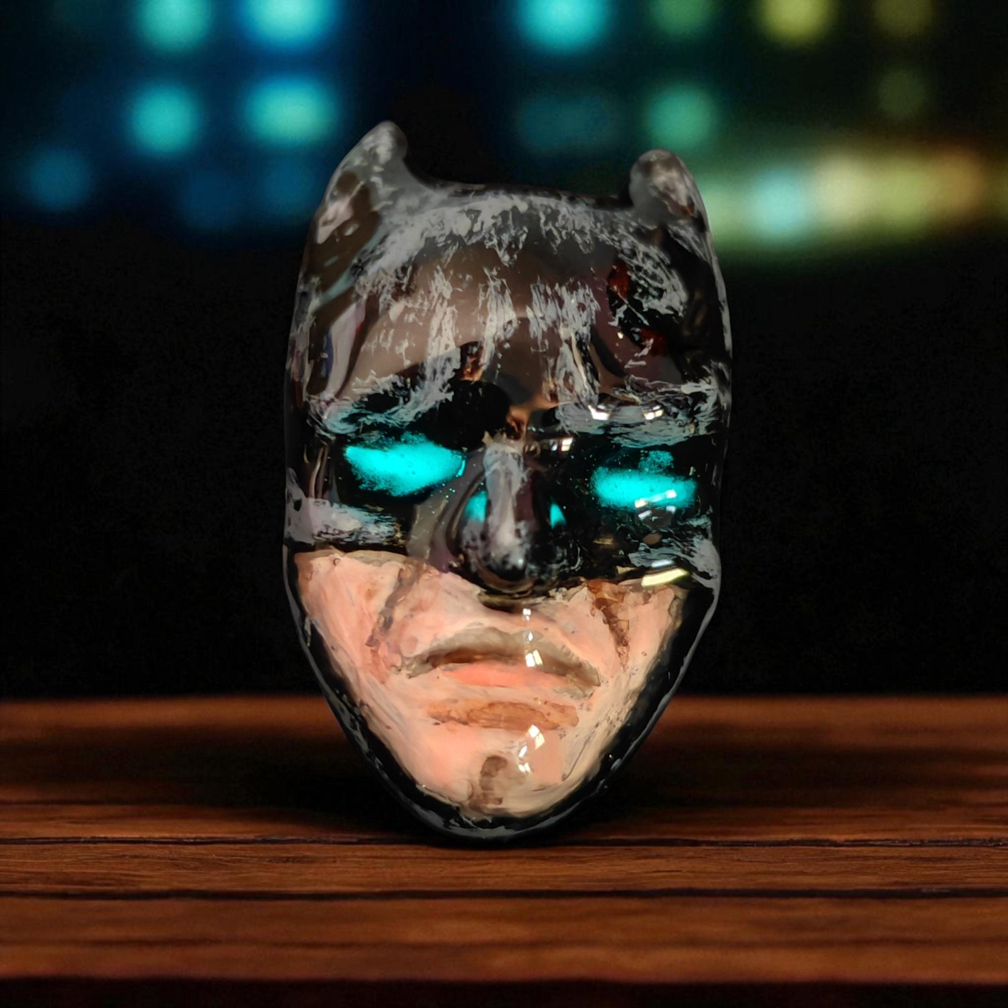 Glowing Eyes Ring – Handmade Clay & Resin Dark Fantasy Statement Jewelry, Mysterious Wearable Art on Adjustable Stainless Steel Band OOAK