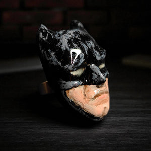 Glowing Eyes Ring – Handmade Clay & Resin Dark Fantasy Statement Jewelry, Mysterious Wearable Art on Adjustable Stainless Steel Band OOAK