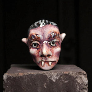 Gothic Glow Ring – Handmade Clay & Resin Statement Jewelry, Dark Surreal Wearable Art with Adjustable Stainless Steel Band OOAK