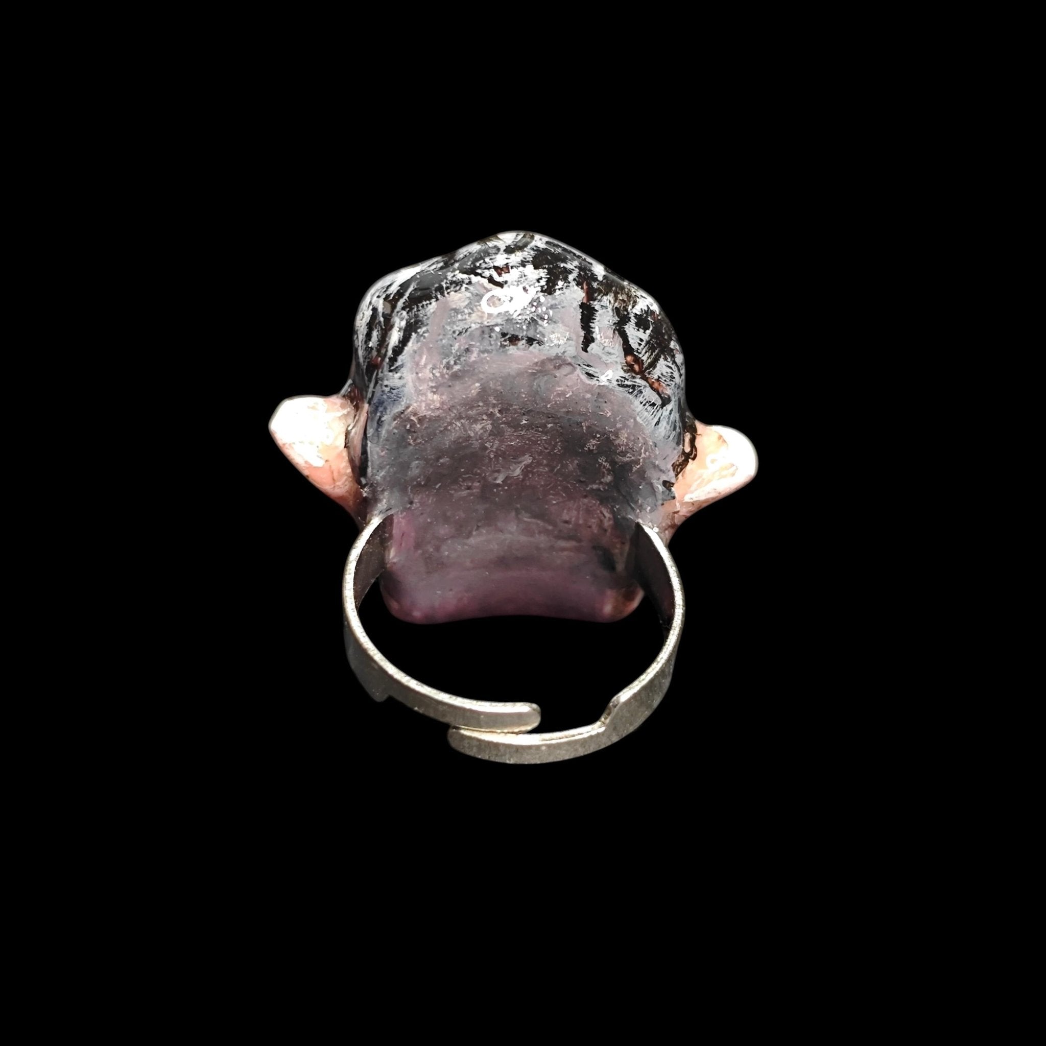 Gothic Glow Ring – Handmade Clay & Resin Statement Jewelry, Dark Surreal Wearable Art with Adjustable Stainless Steel Band OOAK