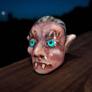 Gothic Glow Ring – Handmade Clay & Resin Statement Jewelry, Dark Surreal Wearable Art with Adjustable Stainless Steel Band OOAK