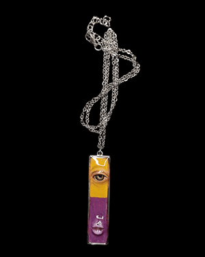 Half Yellow Half Purple One - Eye Necklace – Handmade Clay & Resin Surreal Statement Jewelry, Sculptural Fantasy Wearable Art with Stainless Steel Chain / Pendant - SAMA