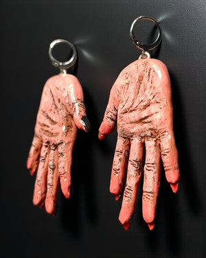 Hands Earrings – Handmade Clay & Resin Surreal Statement Jewelry, Sculptural Wearable Art with Stainless Steel Hooks - OOAK