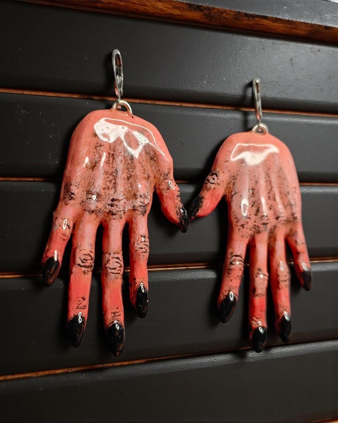 Hands Earrings – Handmade Clay & Resin Surreal Statement Jewelry, Sculptural Wearable Art with Stainless Steel Hooks - OOAK