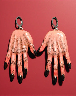 Hands Earrings – Handmade Clay & Resin Surreal Statement Jewelry, Sculptural Wearable Art with Stainless Steel Hooks - OOAK