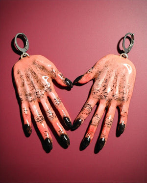 Hands Earrings – Handmade Clay & Resin Surreal Statement Jewelry, Sculptural Wearable Art with Stainless Steel Hooks - OOAK