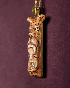 Head in Jaguar Mouth Necklace – Handmade Clay & Resin Surreal Statement Jewelry, Sculptural Fantasy Wearable Art with Stainless Steel Chain / Pendant - SAMA