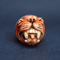 Head in Tiger’s Mouth Ring – Handmade Clay & Resin Surreal Statement Jewelry with Adjustable Stainless Steel Band - SAMA