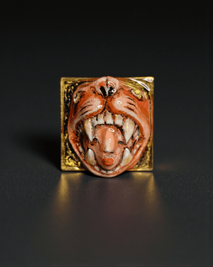 Head in Tiger’s Mouth Ring – Handmade Clay & Resin Surreal Statement Jewelry with Adjustable Stainless Steel Band OOAK - SAMA