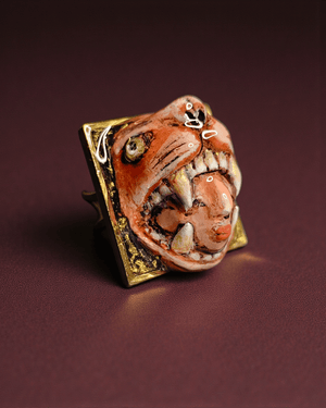 Head in Tiger’s Mouth Ring – Handmade Clay & Resin Surreal Statement Jewelry with Adjustable Stainless Steel Band OOAK - SAMA