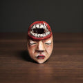 Head with Mouth Opening Ring – Handmade Clay & Resin Surreal Statement Jewelry, Sculptural Dark Fantasy Wearable Art with Sterling Silver S9