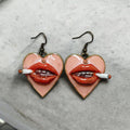 Heart Cigar Earrings – Handmade Clay & Resin Surreal Statement Jewelry, Sculptural Wearable Art with Zinc Alloy Hooks