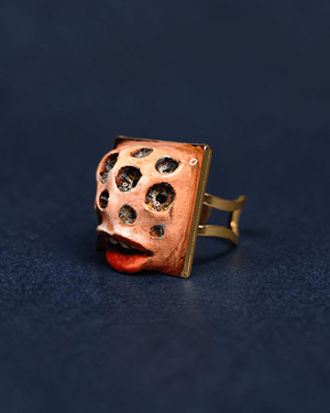 Hole Face Monster Ring – Handmade Clay & Resin Surreal Statement Jewelry with Adjustable Stainless Steel Band - SAMA