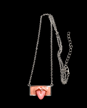 Horizontal Tongue Coming Out Necklace – Handmade Clay & Resin Surreal Statement Jewelry, Sculptural Fantasy Wearable Art with Stainless Steel Chain / Pendant - SAMA