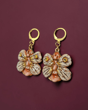Human Butterfly Face Earrings – Handmade Clay & Resin Surreal Statement Jewelry, Sculptural Wearable Art with Stainless Steel Hooks - SAMA