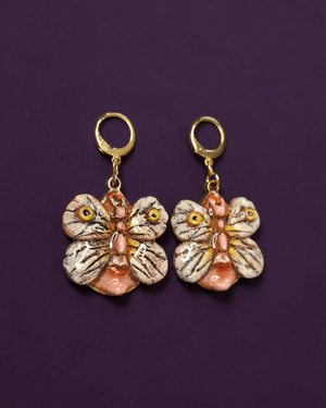 Human Butterfly Face Earrings – Handmade Clay & Resin Surreal Statement Jewelry, Sculptural Wearable Art with Stainless Steel Hooks - SAMA