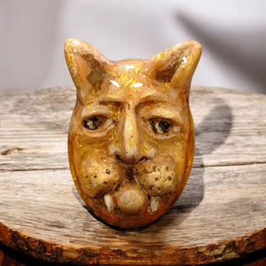 Human Cat Chimera Ring – Handmade Clay Surreal Statement Jewelry, Sculptural Fantasy Wearable Art on Adjustable Stainless Steel Band OOAK