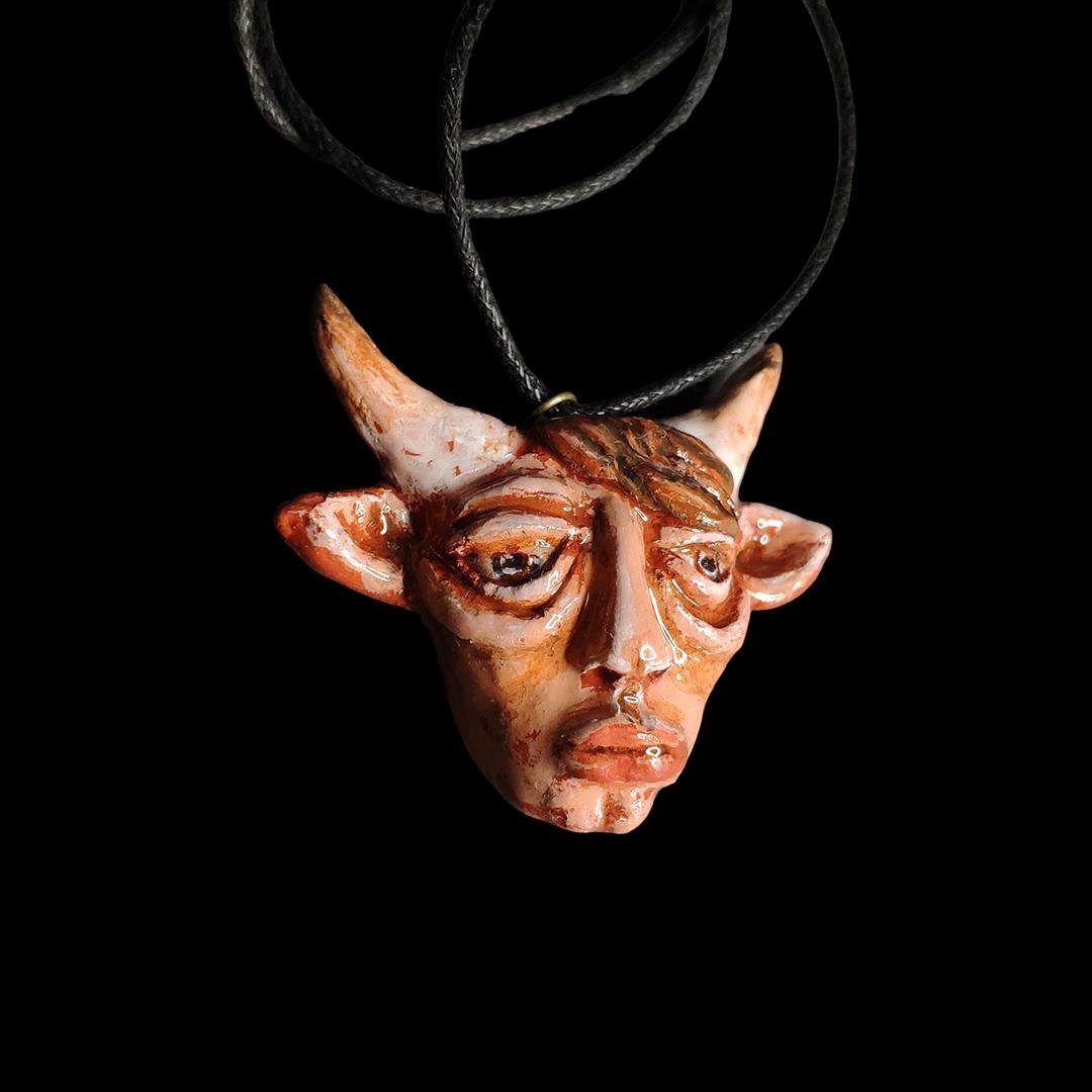 Human Cow Chimera Necklace – Handmade Clay & Resin Surreal Statement Jewelry, Sculptural Fantasy Wearable Art OOAK