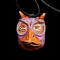 Human Owl Chimera Necklace – Handmade Clay & Resin Surreal Statement Jewelry, Sculptural Fantasy Wearable Art OOAK