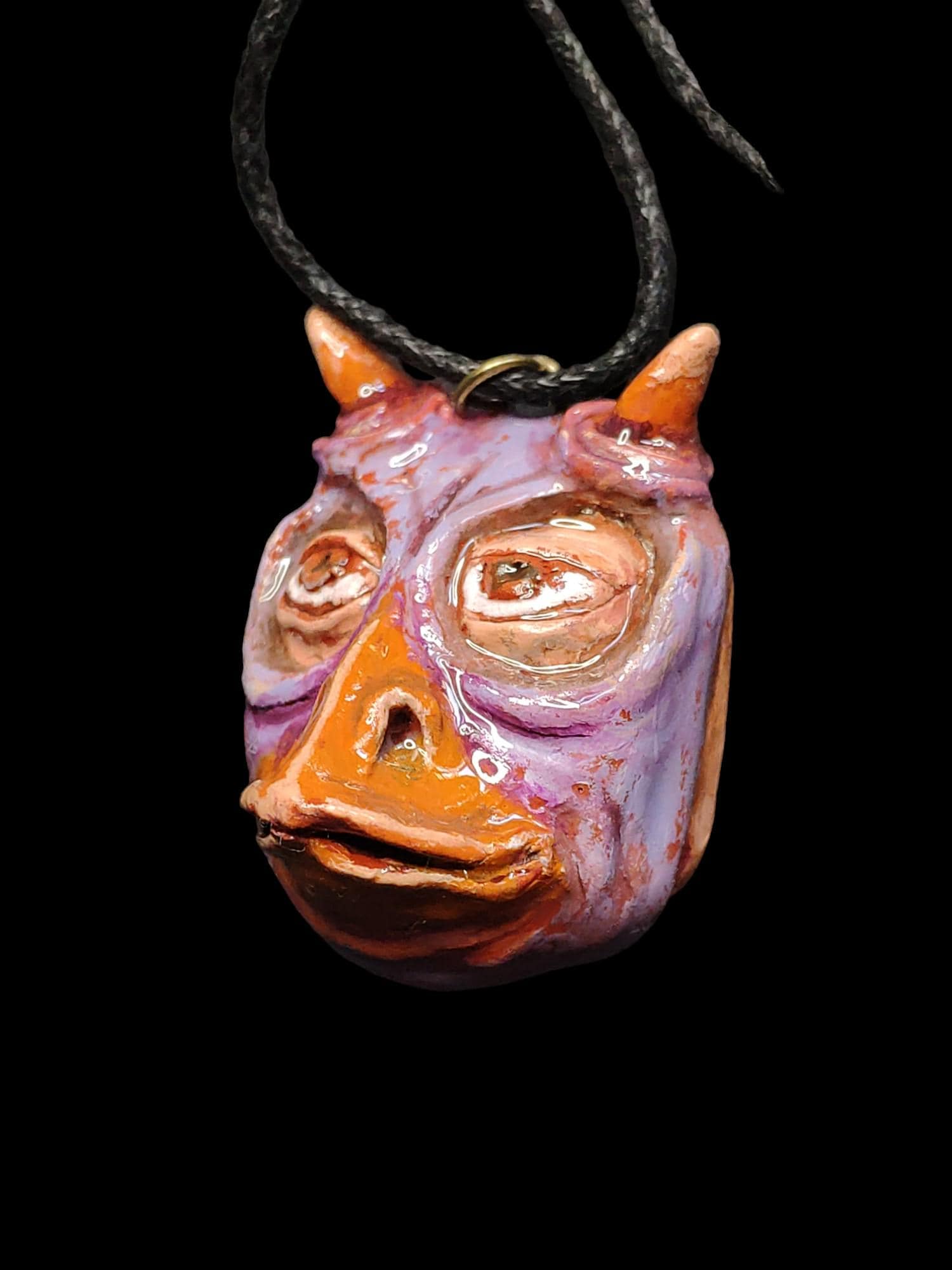 Human Owl Chimera Necklace – Handmade Clay & Resin Surreal Statement Jewelry, Sculptural Fantasy Wearable Art OOAK