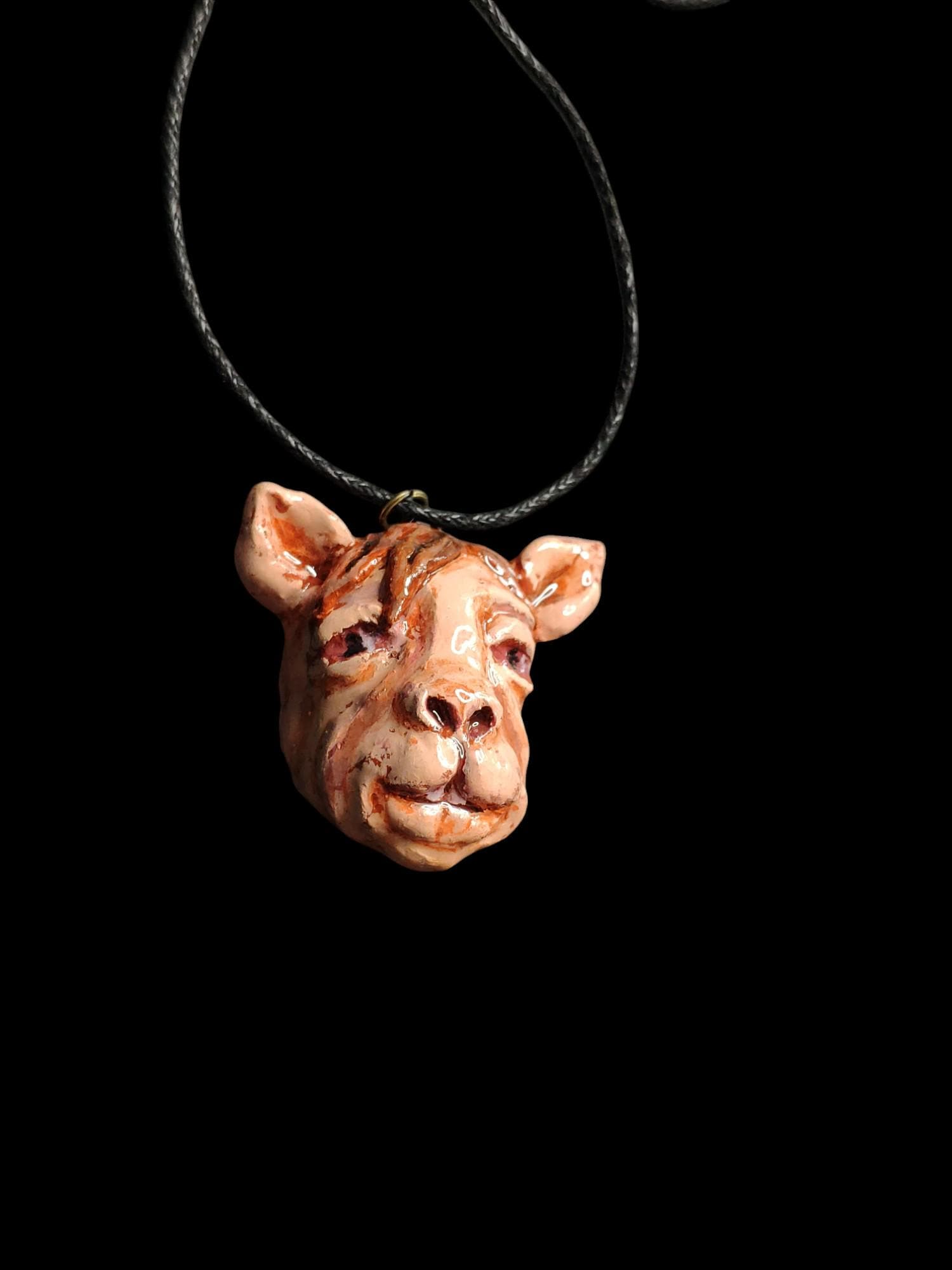 Human Rabbit Chimera Necklace – Handmade Clay & Resin Surreal Statement Jewelry, Sculptural Fantasy Wearable Art OOAK