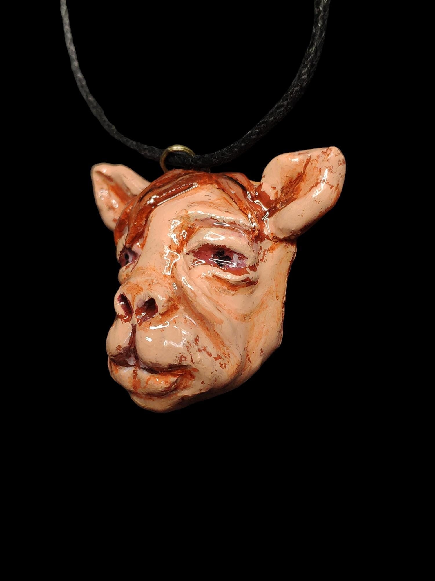 Human Rabbit Chimera Necklace – Handmade Clay & Resin Surreal Statement Jewelry, Sculptural Fantasy Wearable Art OOAK