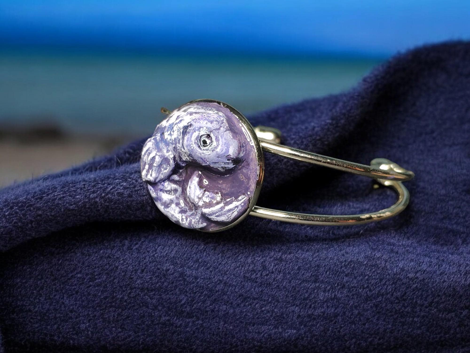 Fish Bracelet – Handmade Clay & Resin Surreal Statement Jewelry, Sculptural Fantasy Wearable Art with Adjustable Copper Band OOAK