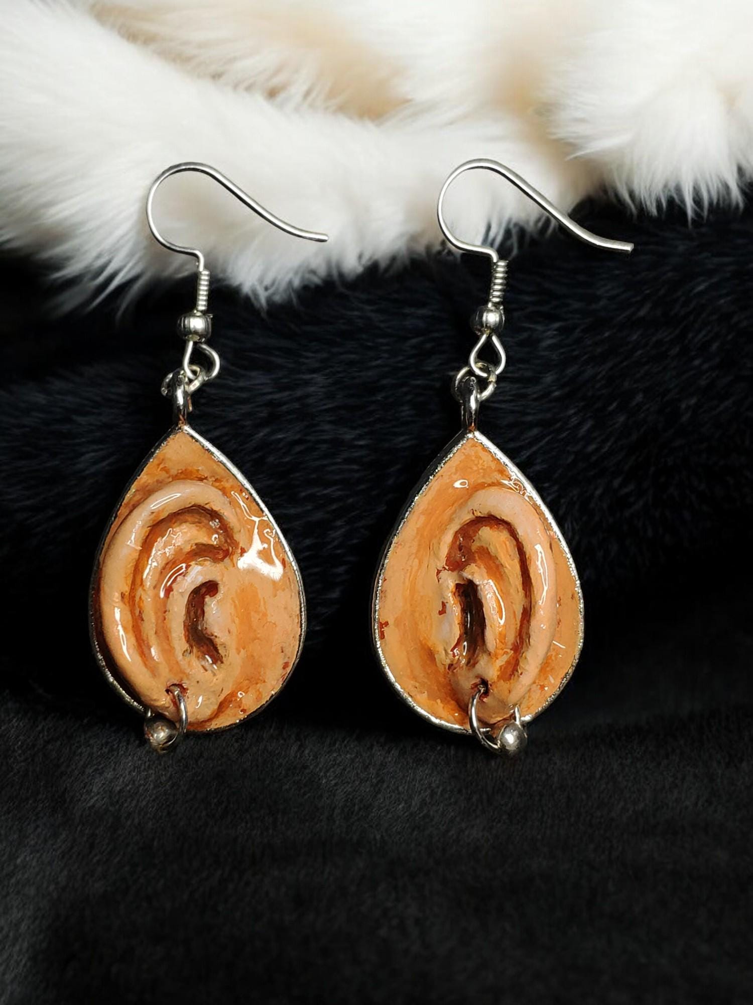 Ear Earrings – Handmade Clay & Resin Surreal Statement Jewelry, Sculptural Wearable Art with Zinc Alloy Hooks OOAK