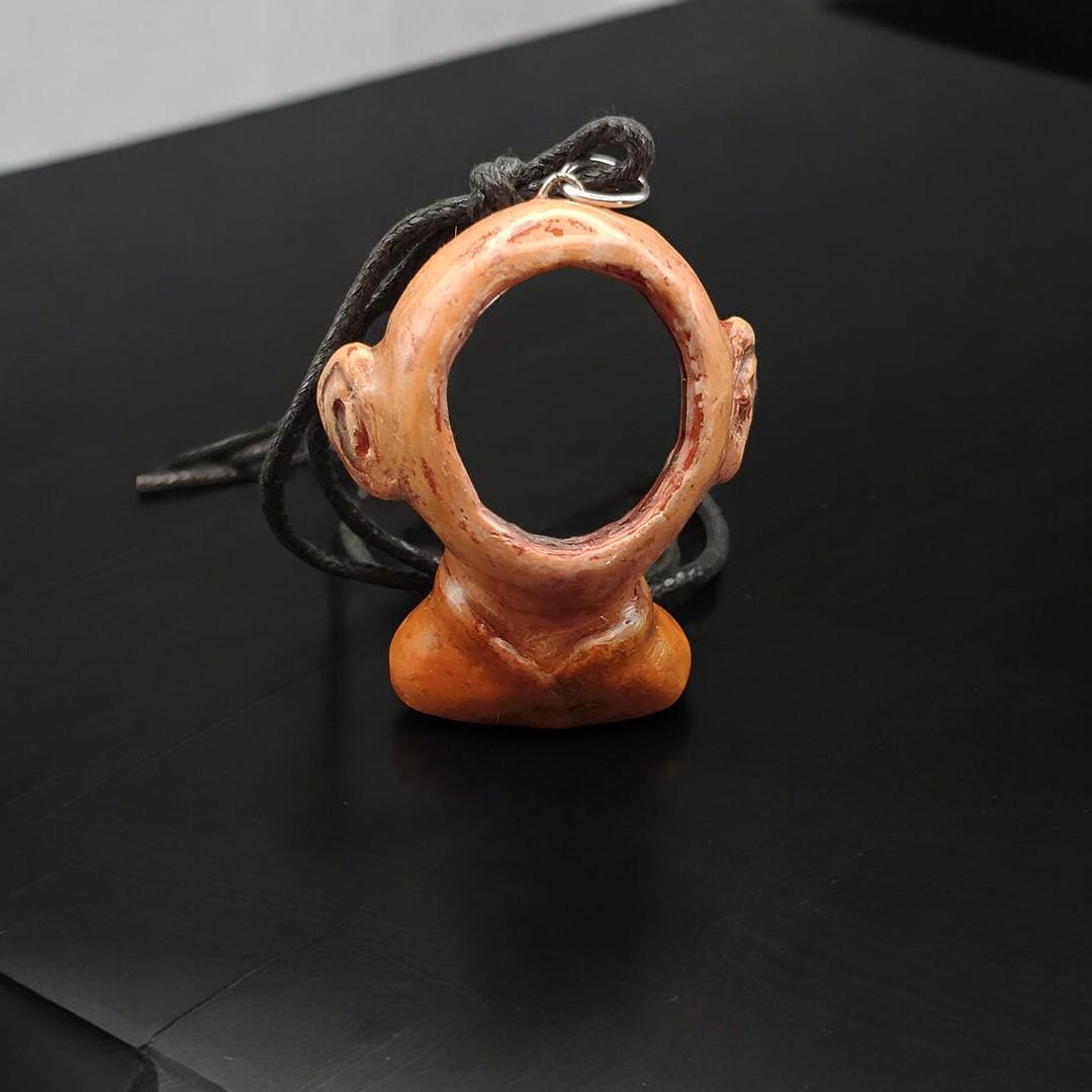 Mirror Face Necklace – Handmade Clay & Resin Surreal Statement Jewelry, Sculptural Fantasy Wearable Art OOAK
