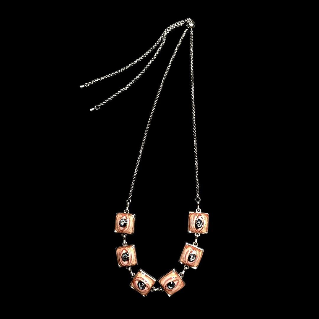 Six Eyes Necklace – Handmade Clay & Resin Surreal Statement Jewelry, Sculptural Fantasy Wearable Art with Stainless Steel Pendant / Chain