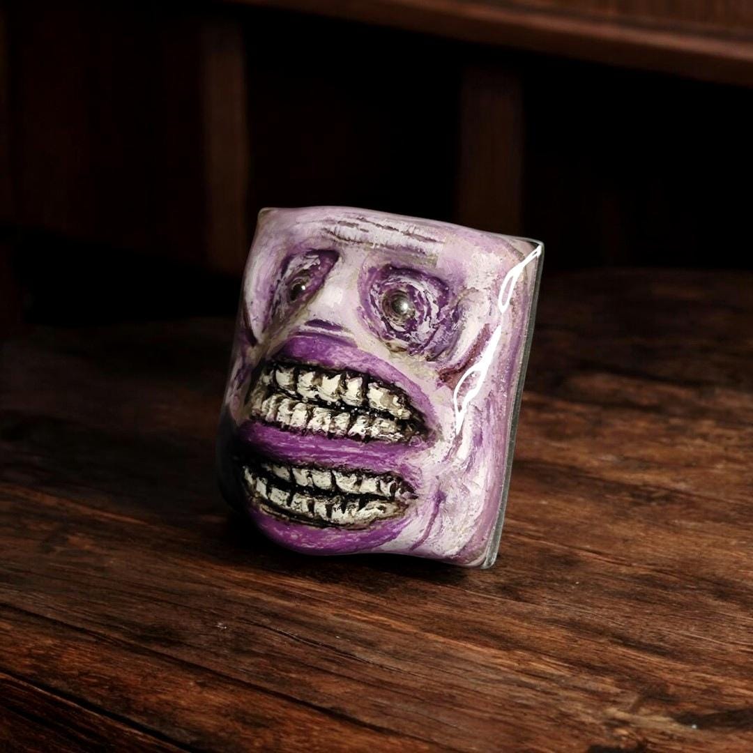 Two Mouths Monster Ring – Handmade Clay & Resin Dark Surreal Statement Jewelry, Sculptural Fantasy Wearable Art on Stainless Steel Band OOAK