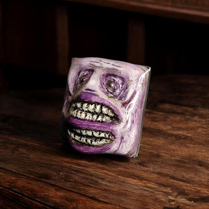 Two Mouths Monster Ring – Handmade Clay & Resin Dark Surreal Statement Jewelry, Sculptural Fantasy Wearable Art on Stainless Steel Band OOAK