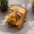Human Eagle Chimera Ring – Handmade Clay Surreal Statement Jewelry, Sculptural Fantasy Wearable Art, Adjustable Stainless Steel Band OOAK