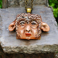 Human Sheep Chimera Necklace – Handmade Clay Surreal Statement Jewelry, Sculptural Fantasy Wearable Art with Alloy Pendant / Chain OOAK