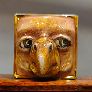 Human Eagle Chimera Ring – Handmade Clay Surreal Statement Jewelry, Sculptural Fantasy Wearable Art, Adjustable Stainless Steel Band OOAK