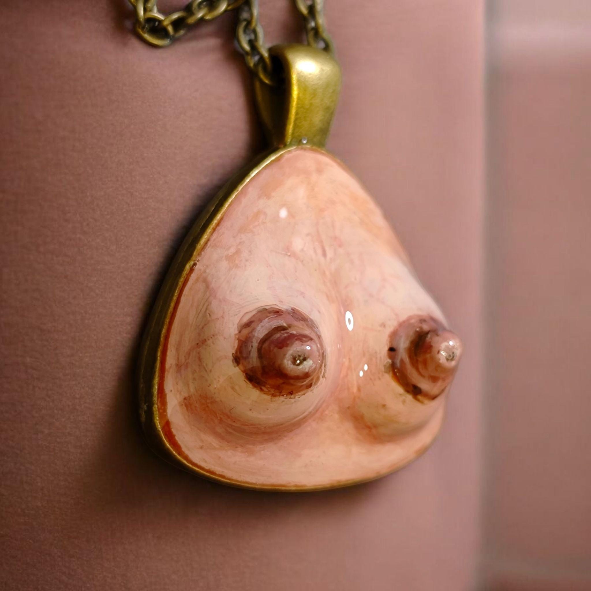 Feminine Form Necklace – Handmade Clay & Resin Surreal Body-Inspired Statement Jewelry, Sculptural Wearable Art with Alloy Pendant / Chain