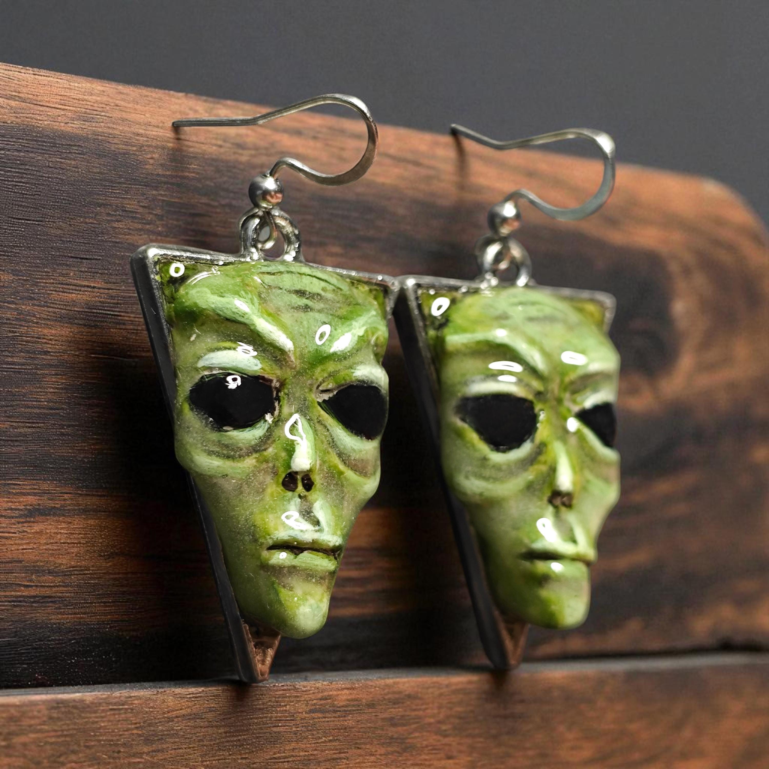 Alien Glow Earrings – Handmade Clay & Resin Surreal Statement Jewelry, Fantasy Sculptural Wearable Art with Zinc Alloy Hooks OOAK
