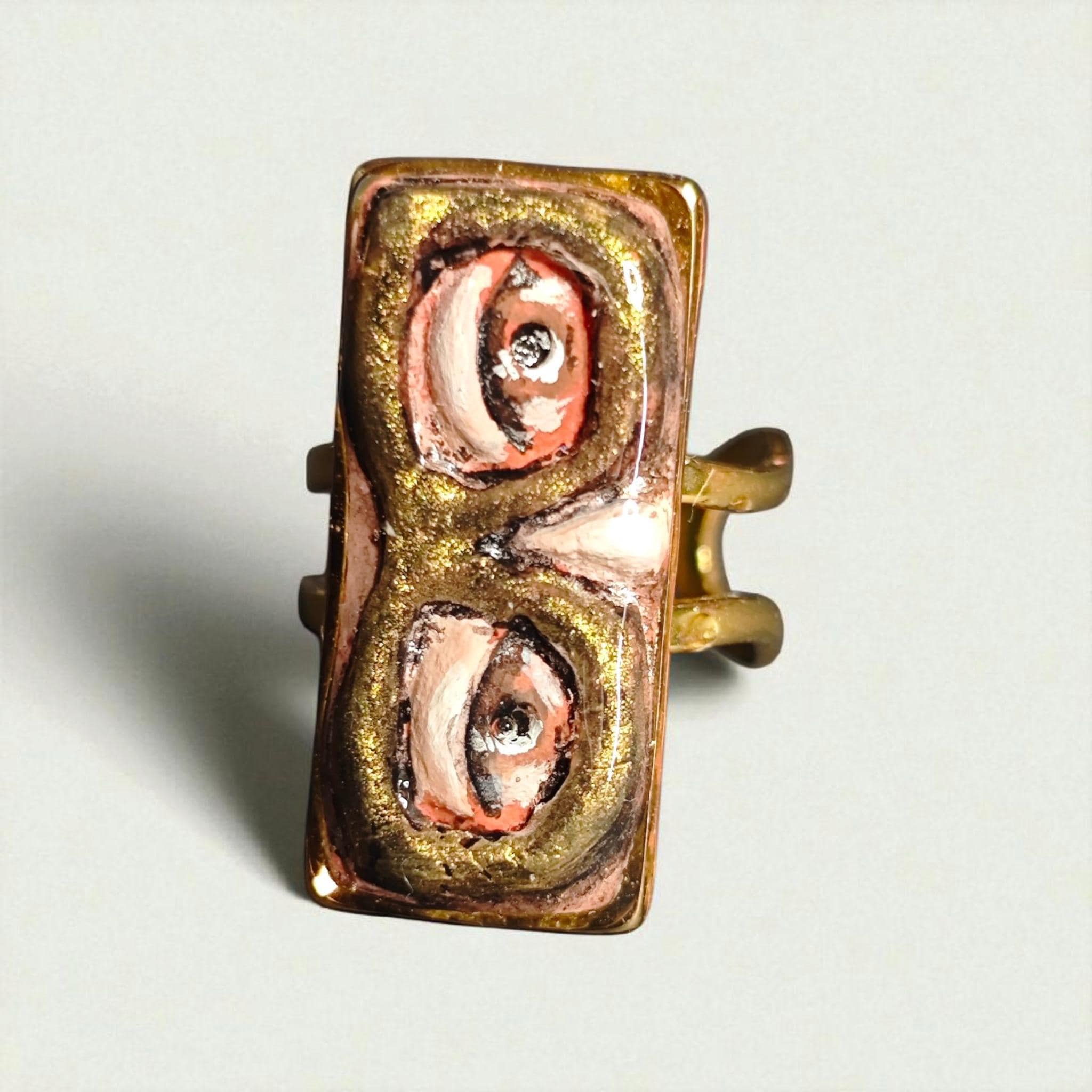 Glasses Eyes Ring – Handmade Clay & Resin Surreal Statement Jewelry, Sculptural Wearable Art on Adjustable Stainless Steel Band OOAK