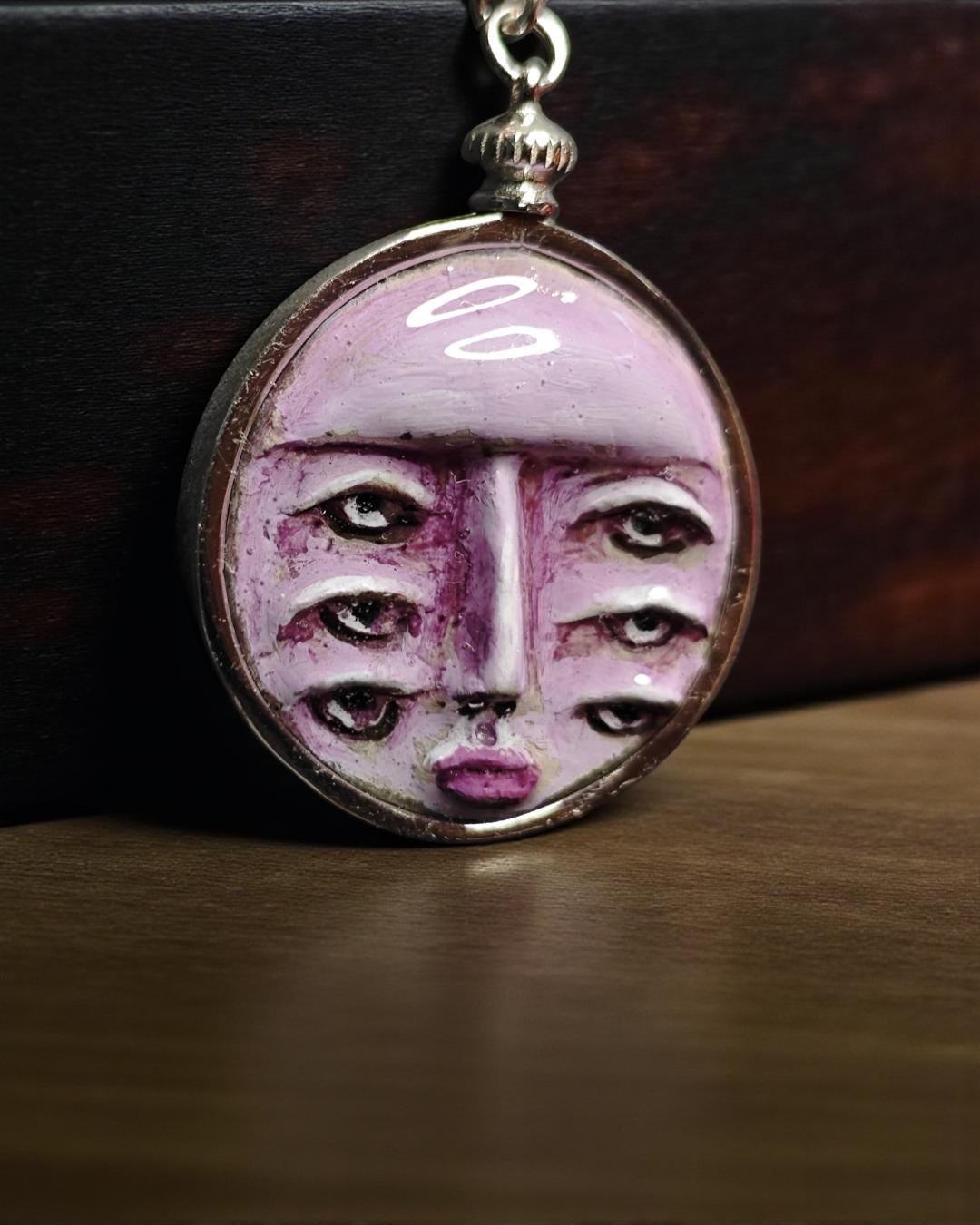 Six Eyes Necklace – Handmade Clay & Resin Surreal Statement Jewelry, Sculptural Wearable Art with Sterling Silver S925 Pendant / Chain