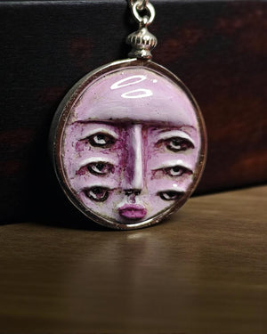 Six Eyes Necklace – Handmade Clay & Resin Surreal Statement Jewelry, Sculptural Wearable Art with Sterling Silver S925 Pendant / Chain