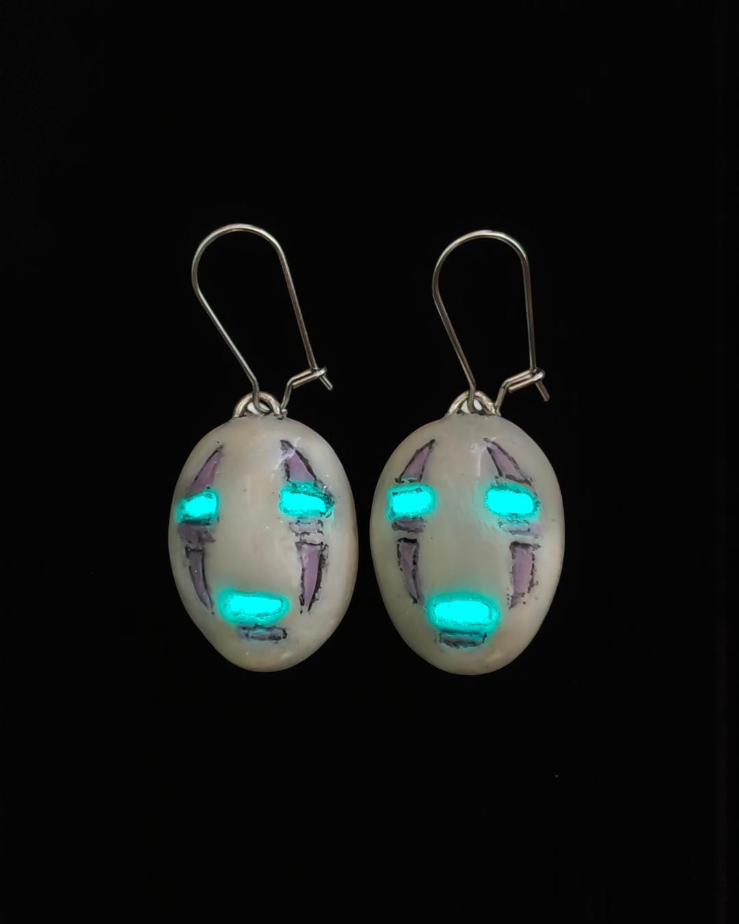 No-face Glow Earrings – Handmade Clay & Resin Surreal Statement Jewelry, Fantasy Sculptural Wearable Art with Stainless Steel Hooks OOAK