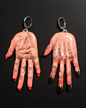 Hands Earrings – Handmade Clay & Resin Surreal Statement Jewelry, Sculptural Wearable Art with Stainless Steel Hooks OOAK