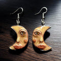 Lady Moon Earrings – Handmade Clay & Resin Surreal Statement Jewelry, Sculptural Wearable Art with Zinc Alloy Hooks OOAK