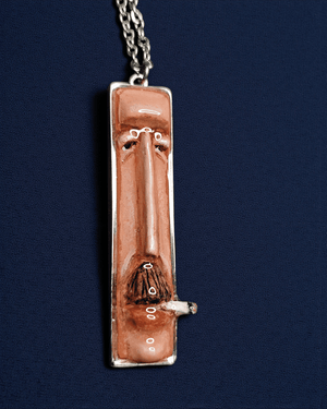 Man Smoking Cigar Necklace – Handmade Clay & Resin Surreal Statement Jewelry, Sculptural Fantasy Wearable Art with Stainless Steel Chain / Pendant - SAMA